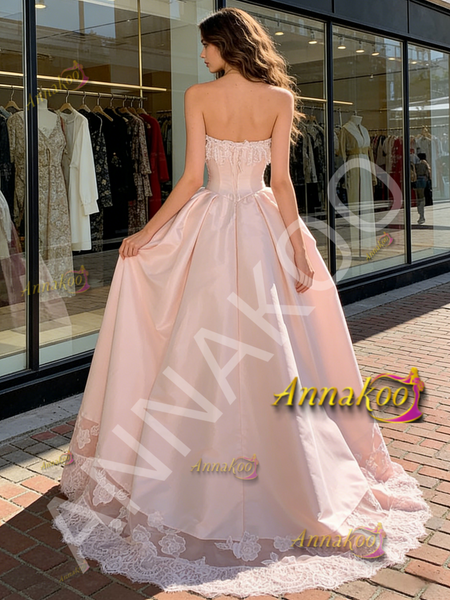 Shop 2026 ANNAKOO Sweetheart Pink Sweetheart Satin Ruffles Appliques Prom Dress Under 229