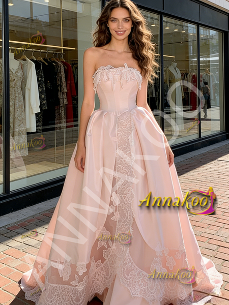 Shop 2026 ANNAKOO Sweetheart Pink Sweetheart Satin Ruffles Appliques Prom Dress Under 229