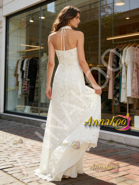 Shop 2026 ANNAKOO Lace Halter Keyhole A Line Simple Wedding Dress Under 189
