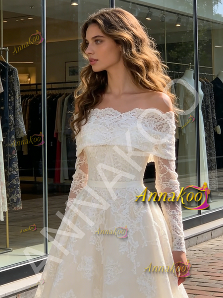 Long Sleeve Lace Off The Shoulder A Line Wedding Dress