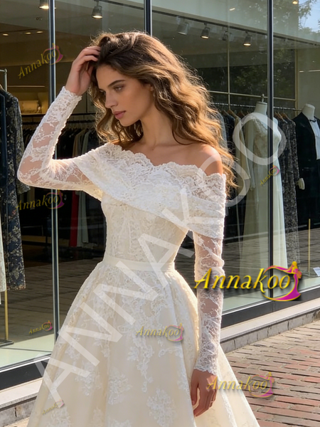 Shop 2026 ANNAKOO Long Sleeve Lace Off The Shoulder A Line Wedding Dress Under 229