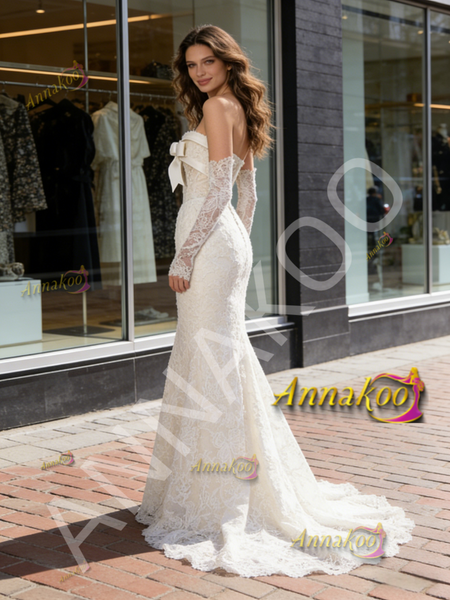 Shop 2026 ANNAKOO Lace Strapless Trumpet Mermaid Bow Wedding Dress Under 229