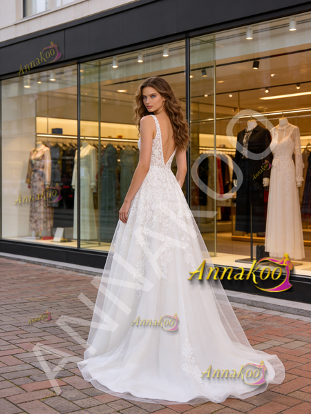 Shop 2026 ANNAKOO V Neck White A Line Tulle Lace Wedding Dress Under 298