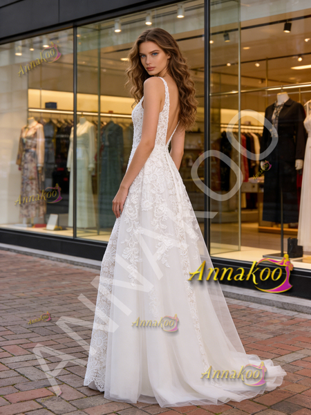 Shop 2026 ANNAKOO V Neck White A Line Tulle Lace Wedding Dress Under 298