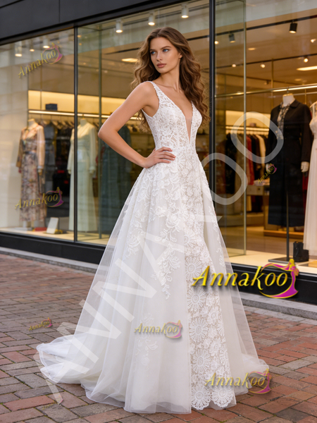 Shop 2026 ANNAKOO V Neck White A Line Tulle Lace Wedding Dress Under 298