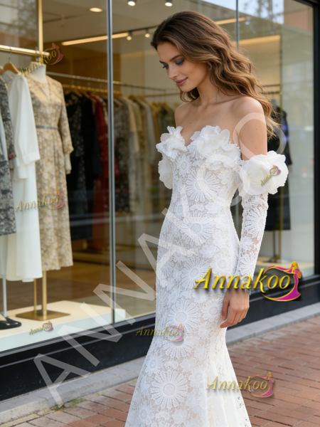 Shop 2026 Annakoo Off The Shoulder Lace Trumpet Mermaid Long Sleeve Wedding Dress Under 219