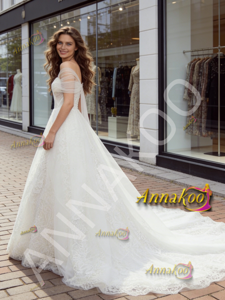 Shop 2026 One Shoulder A Line Lace Tulle Appliques Wedding Dress Under 289