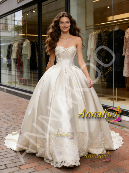 Shop 2026 ANNAKOO Ball Gown Satin Strapless Appliques Bows Wedding Dress Under 289