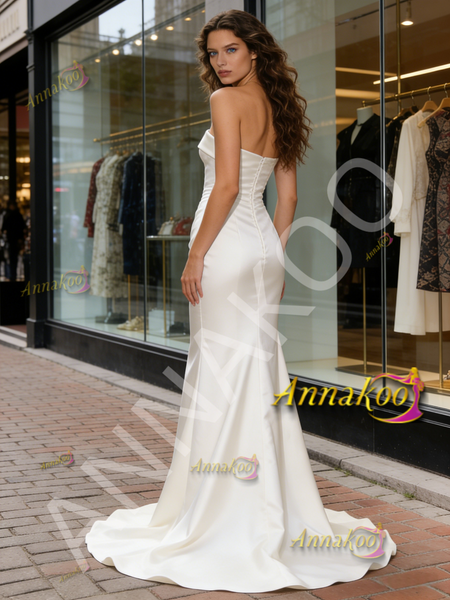 Shop 2026 ANNAKOO Strapless Satin Trumpet Mermaid Ruched White Wedding Dress Under 189