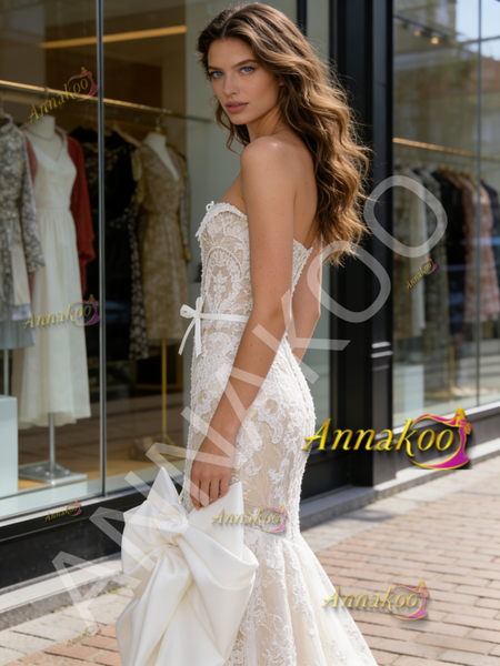 Shop 2026 ANNAKOO Strapless Lace Bow Trumpet Mermaid Wedding Dress Under 269