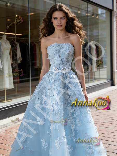 Shop 2026 ANNAKOO Sweetheart Lace A Line Bow Blue Wedding Dress Under 199