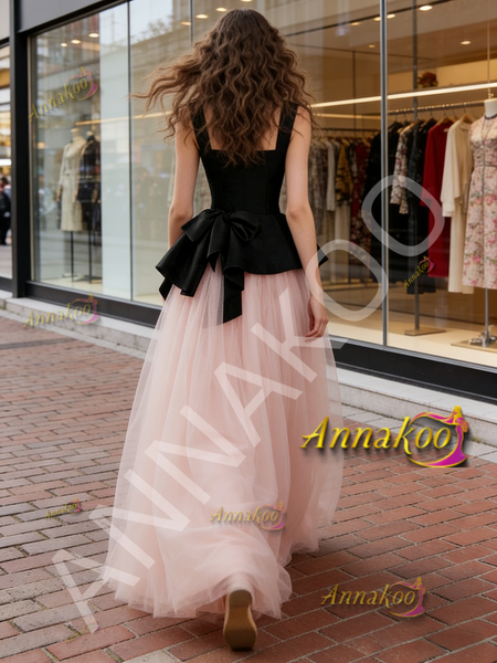 Shop 2026 ANNAKOO Velvet Straps Tulle A Line Pink A Line Prom Dress Under 199
