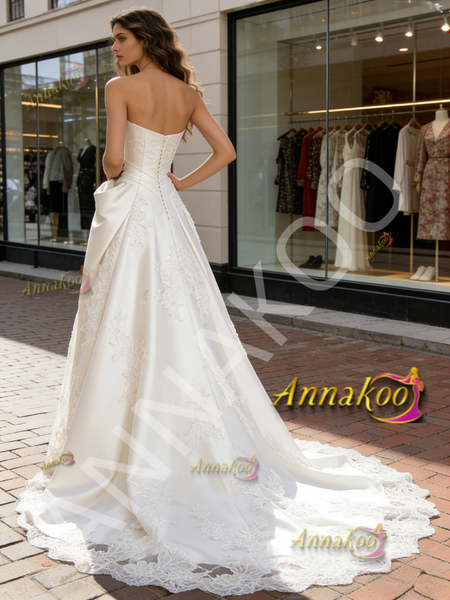 Satin Strapless Appliques A Line Wedding Dress