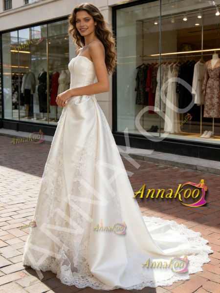 Shop 2026 ANNAKOO Satin Strapless Appliques A Line Wedding Dress Under 239