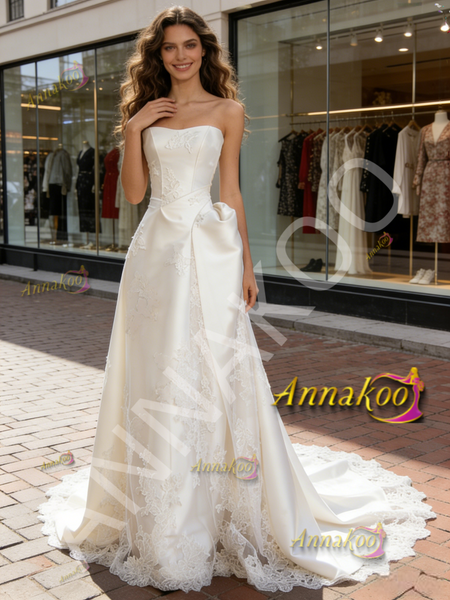 Shop 2026 ANNAKOO Satin Strapless Appliques A Line Wedding Dress Under 239