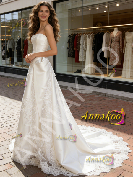 Shop 2026 ANNAKOO Satin Strapless Appliques A Line Wedding Dress Under 239