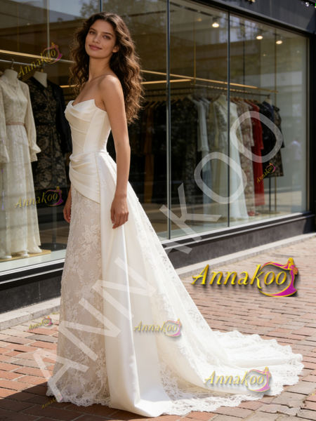 Shop 2026 ANNAKOO Satin Strapless Lace Trumpet Mermaid Ivory Wedding Dress Under 229