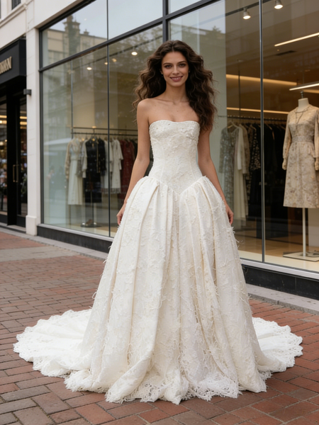 Shop 2026 ANNAKOO Strapless Satin A Line Lace Sleeveless Wedding Dress Under 249