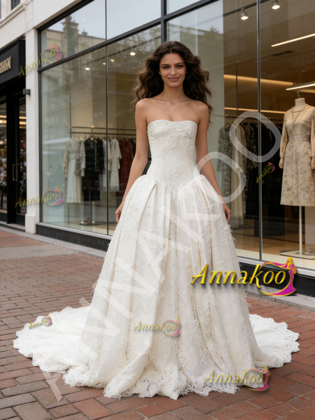 Shop 2026 ANNAKOO Strapless Satin A Line Lace Sleeveless Wedding Dress Under 249