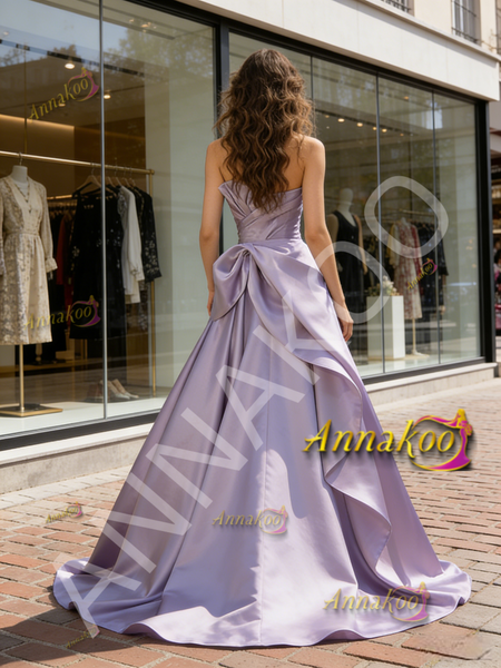 Shop 2026 ANNAKOO Lavender Purple Satin Ruched A Line Prom Dress Under 189