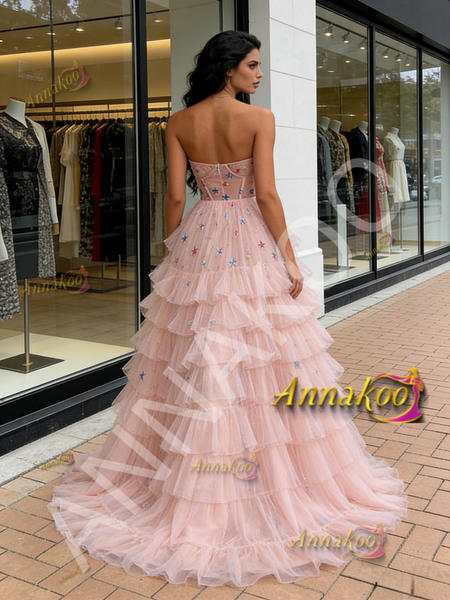 Shop 2026 ANNAKOO Pink Star Print Layers Tulle A Line Prom Dress Under 289