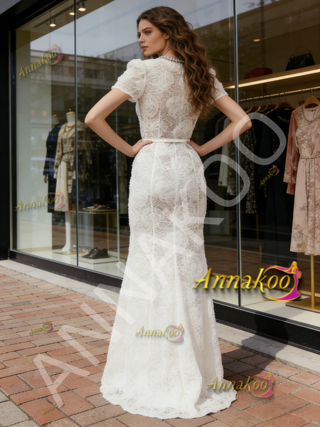 Shop 2026 ANANKOO Lace Flower White Beading Trumpet Mermaid Prom Dress Under 289