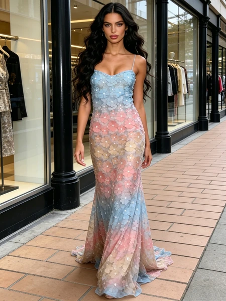 Shop 2026 ANNAKOO Spaghetti Straps Trumpet Mermaid Lace Colorful Prom Dress Under 249
