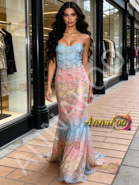 Shop 2026 ANNAKOO Spaghetti Straps Trumpet Mermaid Lace Colorful Prom Dress Under 249