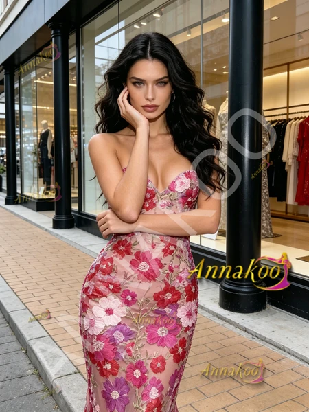 Shop 2026 ANNAKOO Fuchisa Sweetheart Trumpet Mermaid Floral Tulle Prom Dress Under 259