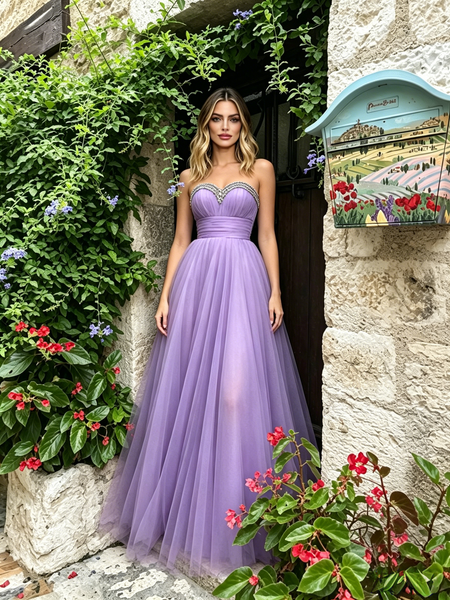 Shop 2026 ANNAKOO Lilac Beading Sweetheart A Line Tulle Prom Dress Under 189