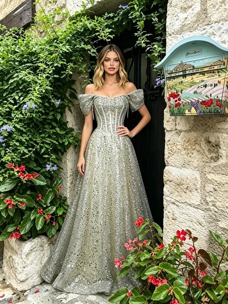 Shop 2026 ANNAKOO Off The Shoulder Beading Tulle Green A Line Prom Dress Under 256