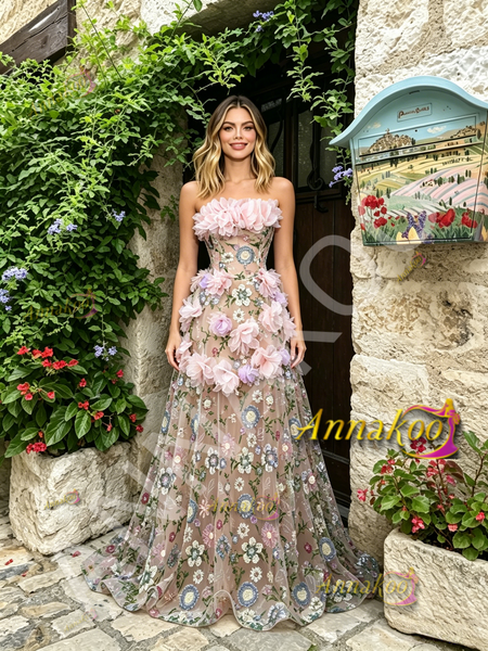Shop 2026 ANNAKOO Sweetheart Pink Flower Print A Line Prom Dress Under 278