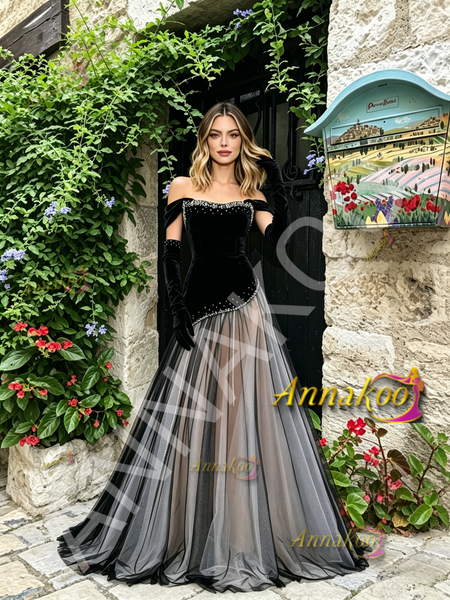 Shop 2026 ANNAKOO Off The Shoulder Long Sleeve Trumpet Mermaid Tulle Prom Derss Under 229