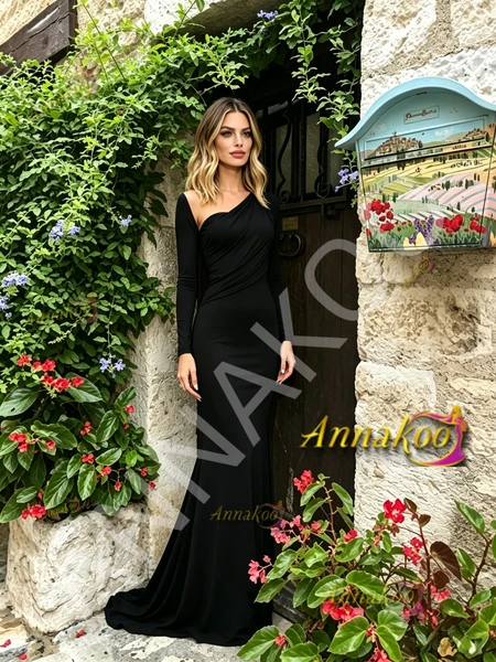 Shop 2026 ANNAKOO Black Long Sleeve Spandex Trumpet Mermaid Prom Dress Under 159
