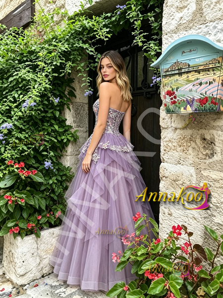 Shop 2026 ANNAKOO Purple Sweetheart A Line Tulle Layers Prom Dress Under 198