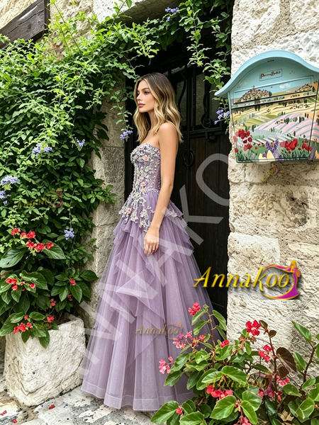 Shop 2026 ANNAKOO Purple Sweetheart A Line Tulle Layers Prom Dress Under 198