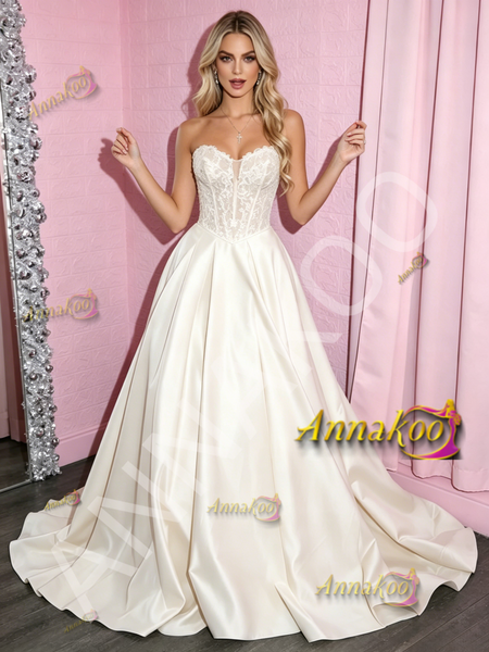 Shop 2026 ANNAKOO Lace Sweetheart White Sheer Satin A Line Prom Dress Under 198