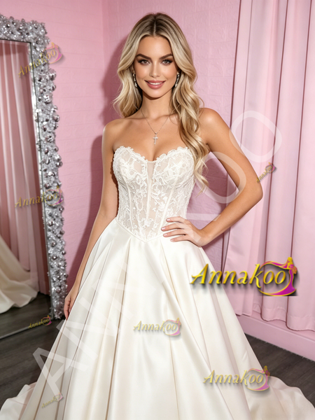 Shop 2026 ANNAKOO Lace Sweetheart White Sheer Satin A Line Prom Dress Under 198