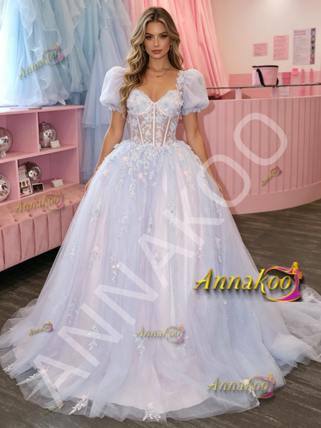 Shop 2026 ANNAKOO Short Sleeve Square Tulle Appliques Purple Prom Dress Under 229