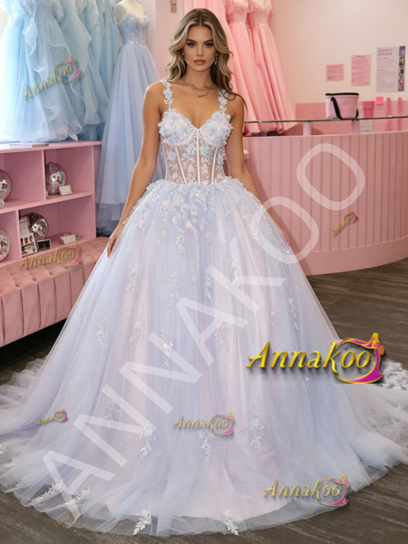 Shop 2026 ANNAKOO Spaghetti Straps Tulle Appliques Purple A Line Prom Dress Under 229