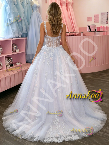 Shop 2026 ANNAKOO Spaghetti Straps Tulle Appliques Purple A Line Prom Dress Under 229