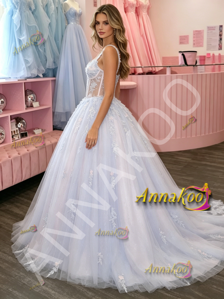 Shop 2026 ANNAKOO Spaghetti Straps Tulle Appliques Purple A Line Prom Dress Under 229