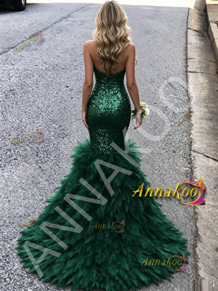 Shop 2026 ANNAKOO Dark Green Halter Trumpet Mermaid Ruffles Sequin Prom Dress Under 289