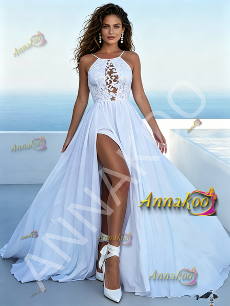 backless split wedding gown