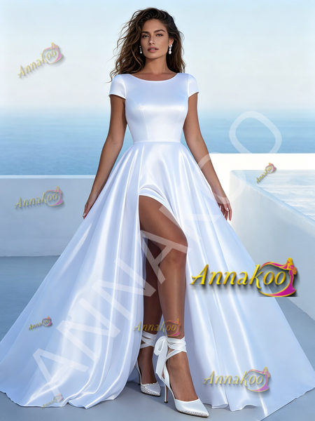 simple satin wedding dress with side slit