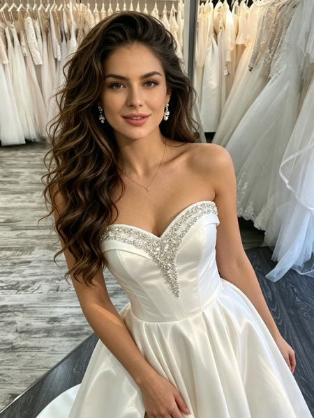 Sweetheart A Line Beading Satin Wedding Dress With Slit