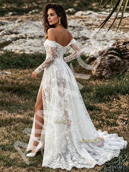 Shop 2026 ANNAKOO Off The Shoulder Lace A Line Wedding Dress With Slit Under 239