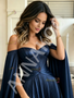 Shop 2026 ANNAKOO Navy A Line Off The Shoulder Satin Prom Dress With Cape Under 169