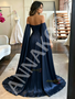 Shop 2026 ANNAKOO Navy A Line Off The Shoulder Satin Prom Dress With Cape Under 169