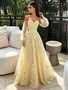 Shop 2026 ANNAKOO Long Sleeve Yellow Off The Shoulder A Line Prom Dress Under 189